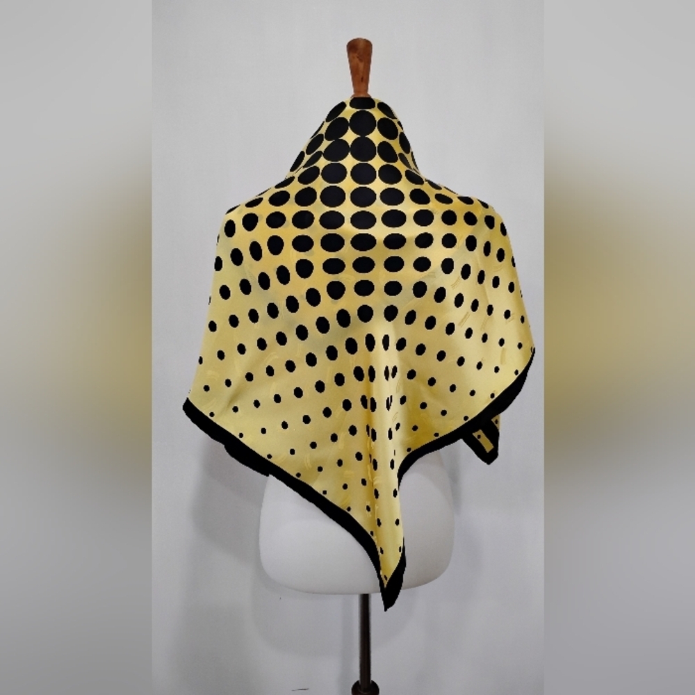 VINTAGE YELLOW SILK POLKADOT SCARF - Picture 3 of 6